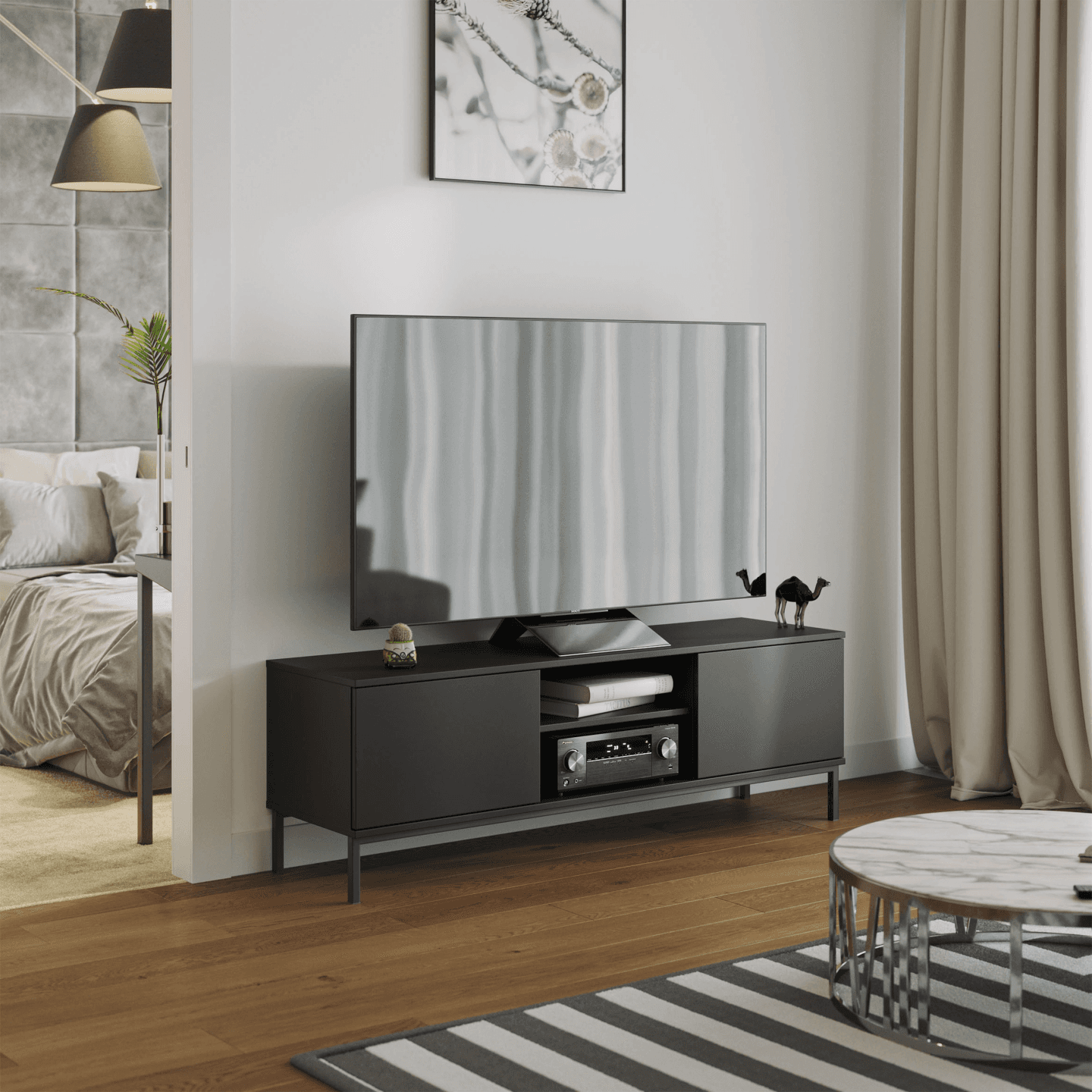 Szafka RTV Amber 150 cm Czarna - zdjęcie 2