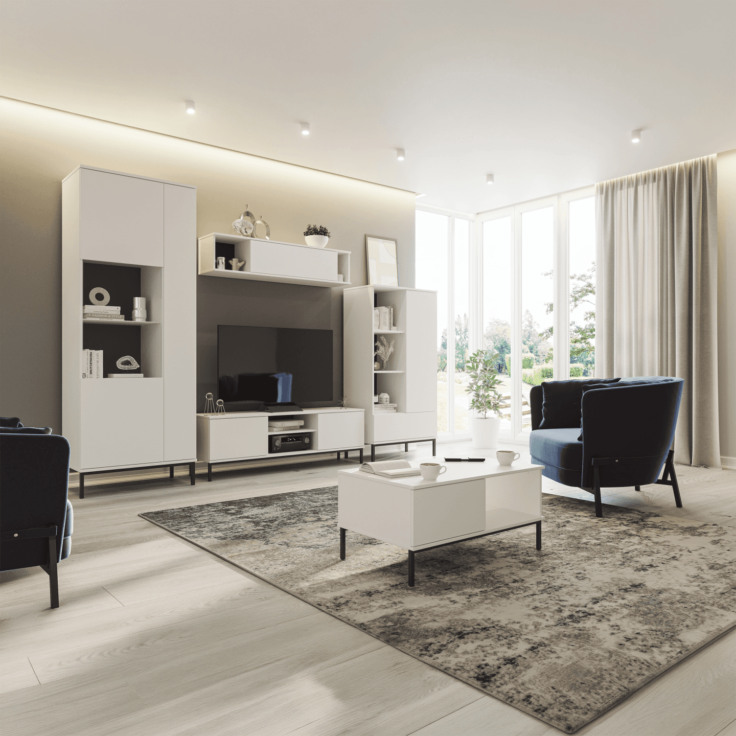 Szafka RTV Amber 150 cm Biała + czarny stelaż