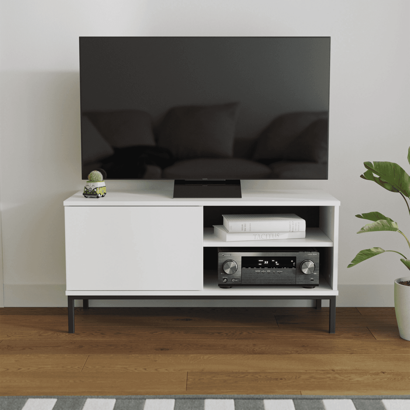 Szafka RTV Amber 101 cm Biała + czarny stelaż - zdjęcie 2