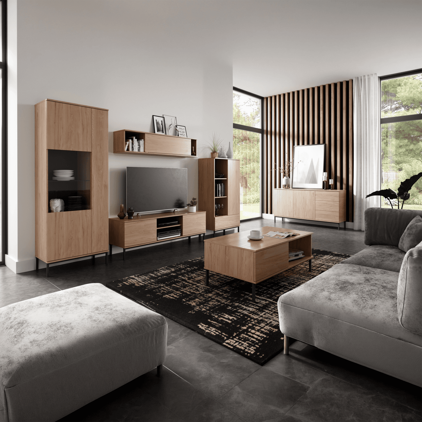 Stolik kawowy Amber 100 cm Dąb hikora + czarny stelaż