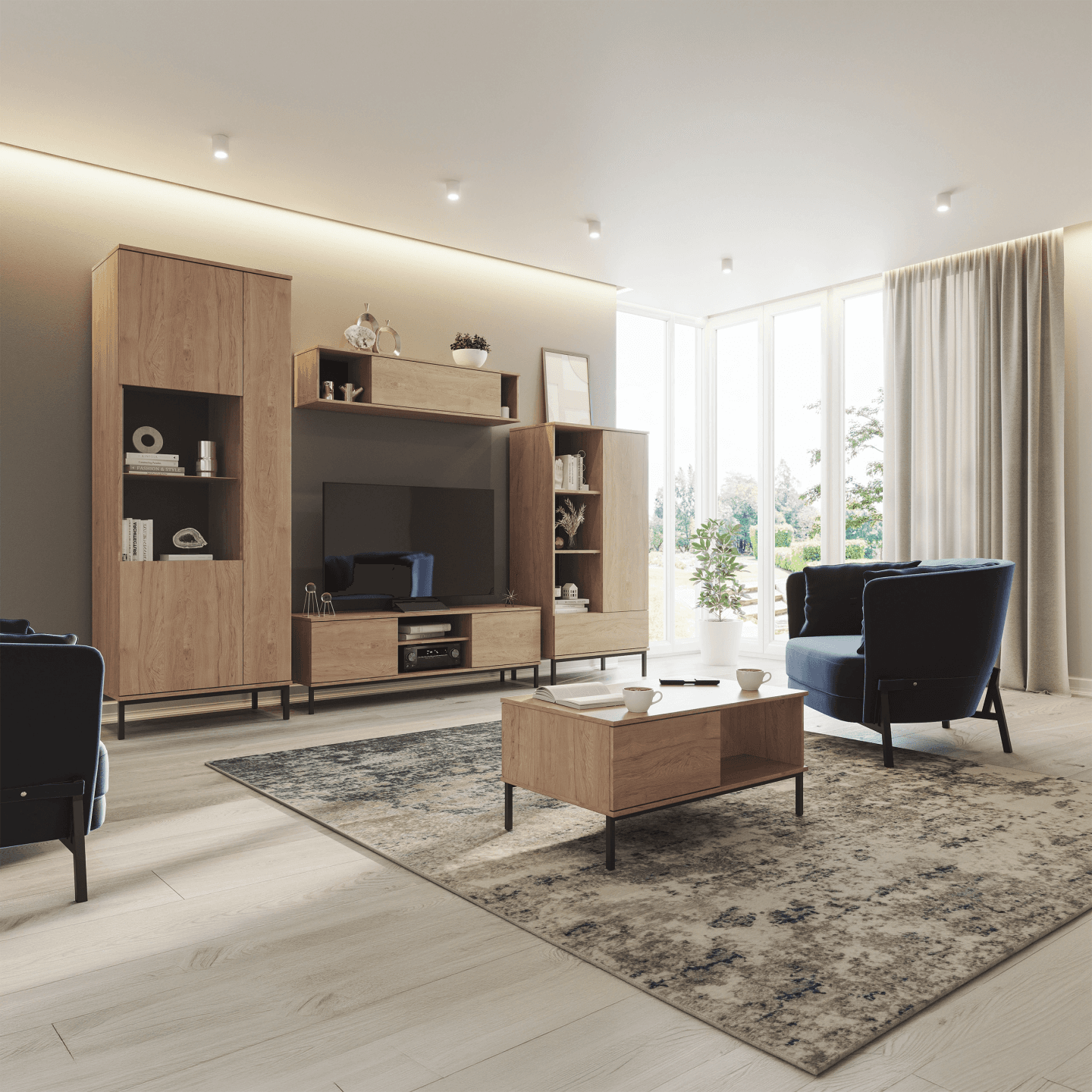 Stolik kawowy Amber 100 cm Dąb hikora + czarny stelaż