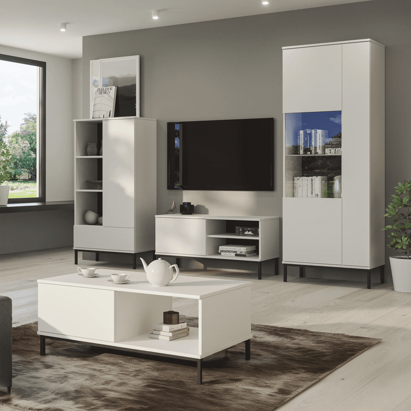 Stolik kawowy Amber 100 cm Biały + czarny stelaż