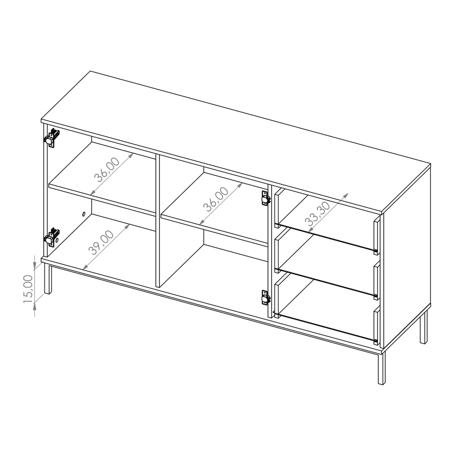 Komoda Amber 150 cm Biała + czarny stelaż
