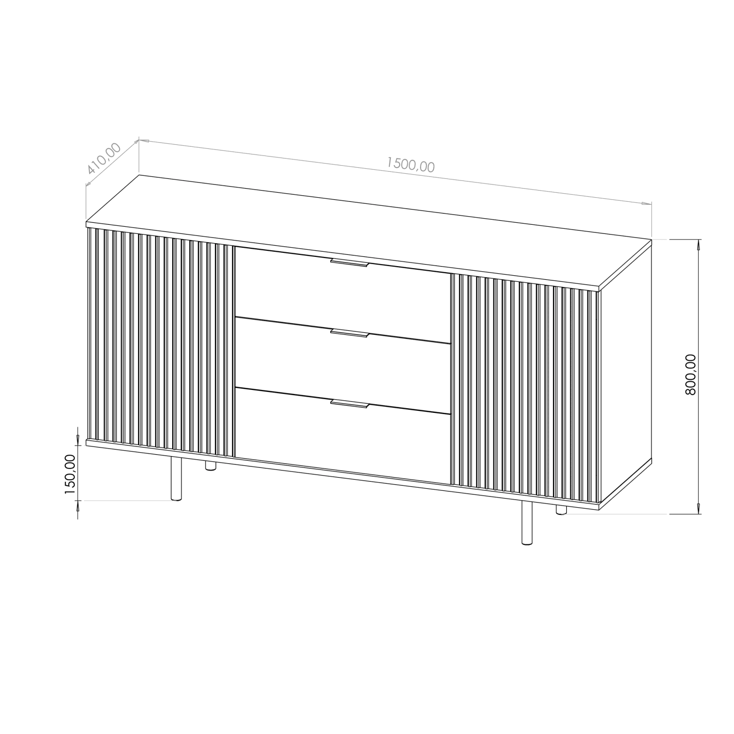 Komoda Belio 150 cm Czarna + złote nogi