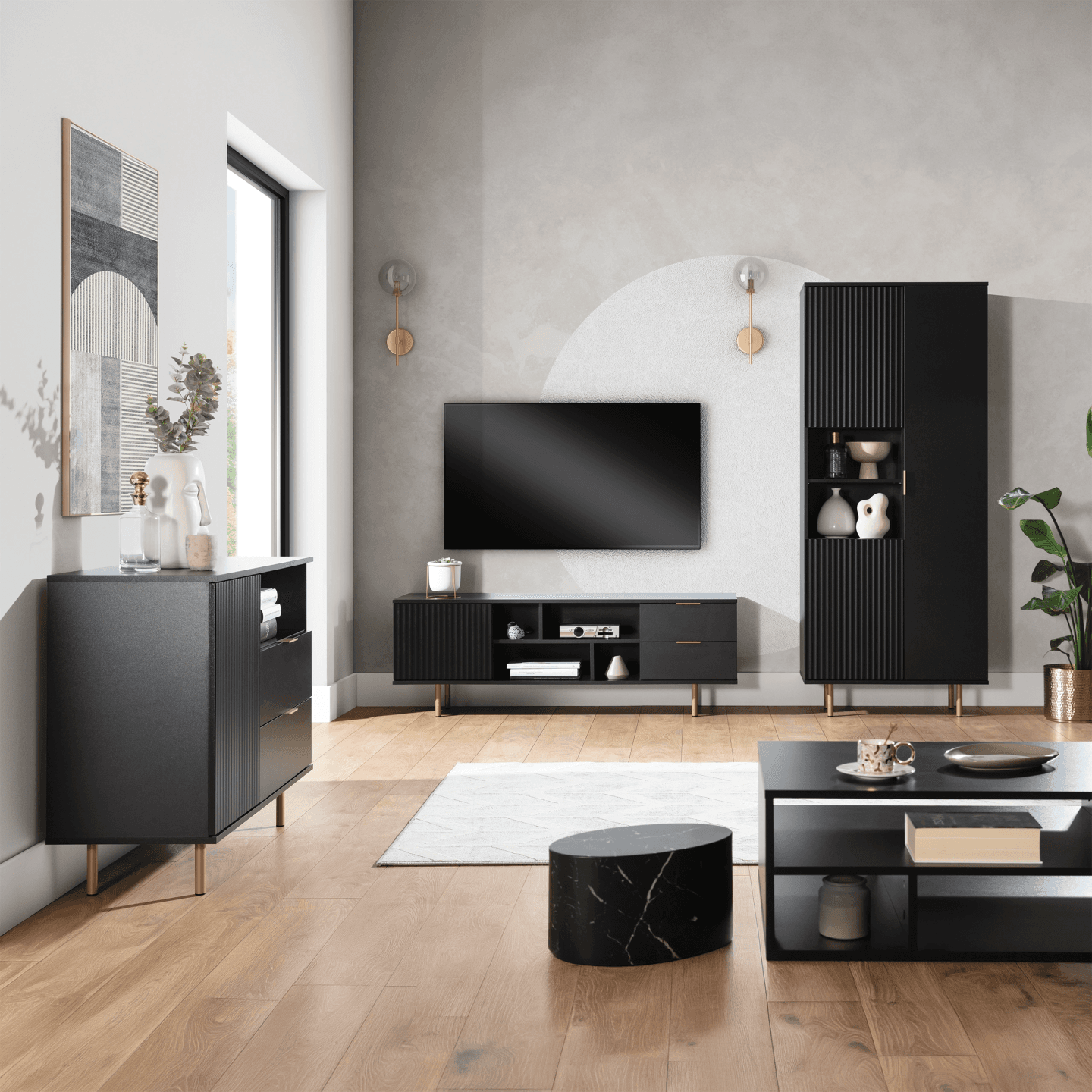 Komoda Belio 107 cm Czarna + złote nogi