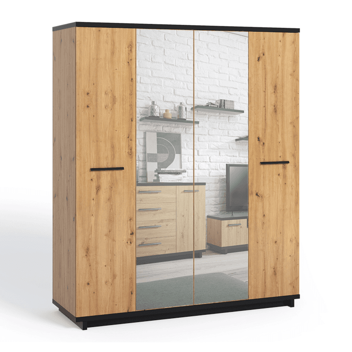 Szafa Vilo z lustrem 180 cm Dąb artisan + czarny mat