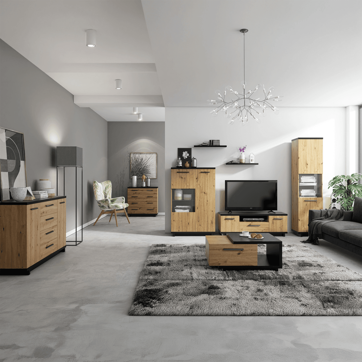 Stolik kawowy Vilo 90 cm Dąb artisan + czarny mat