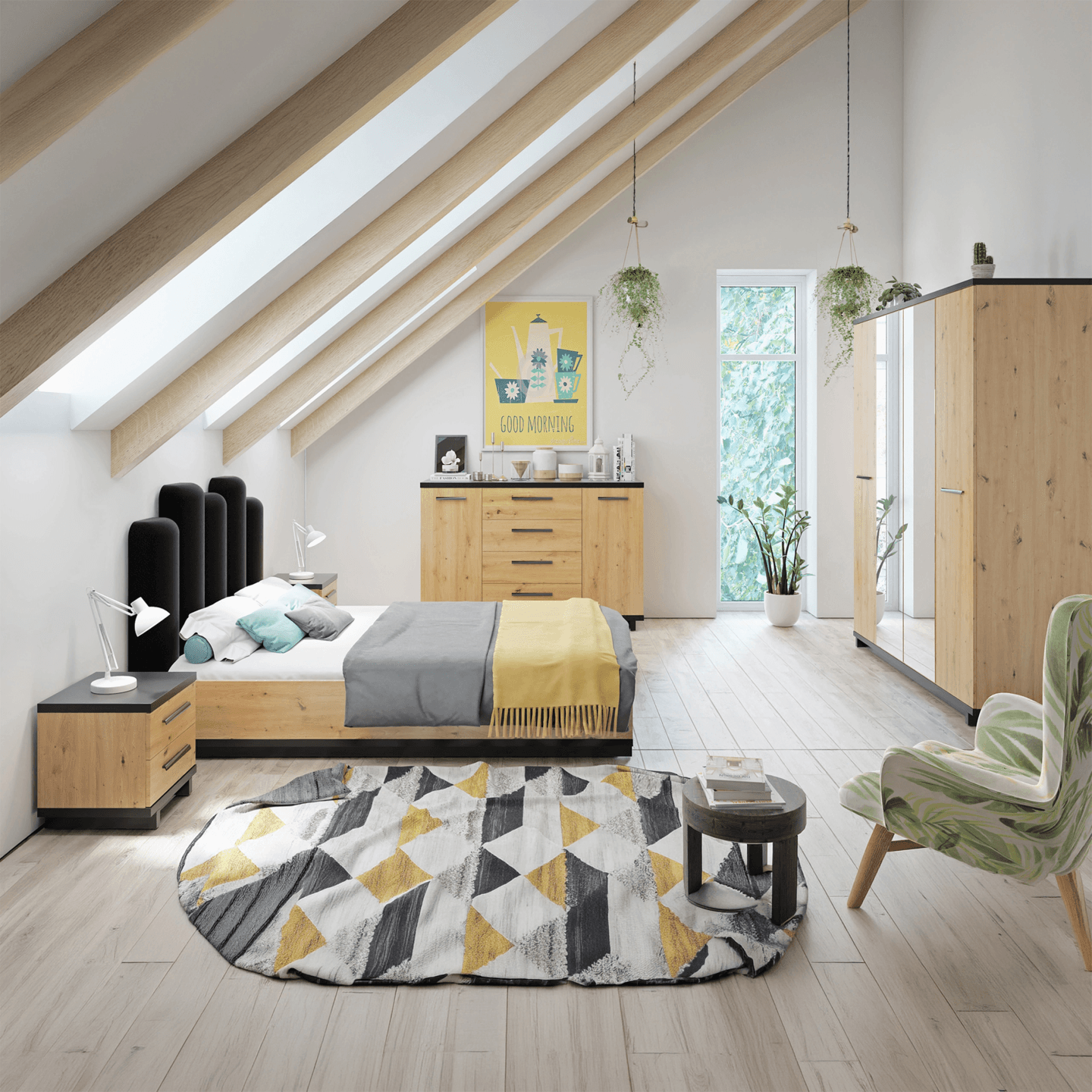 Łóżko Vilo 160x200 cm Dąb artisan + czarny Mat - zdjęcie 2