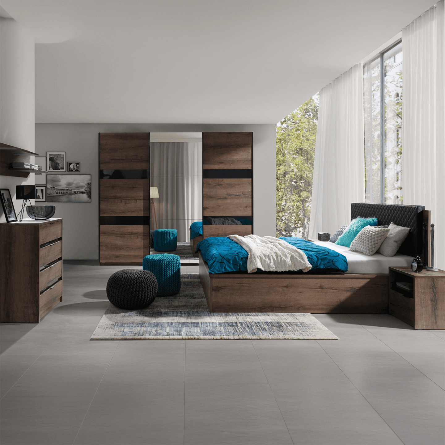 Komoda Woody 80 cm Dąb Monastery + czarny połysk