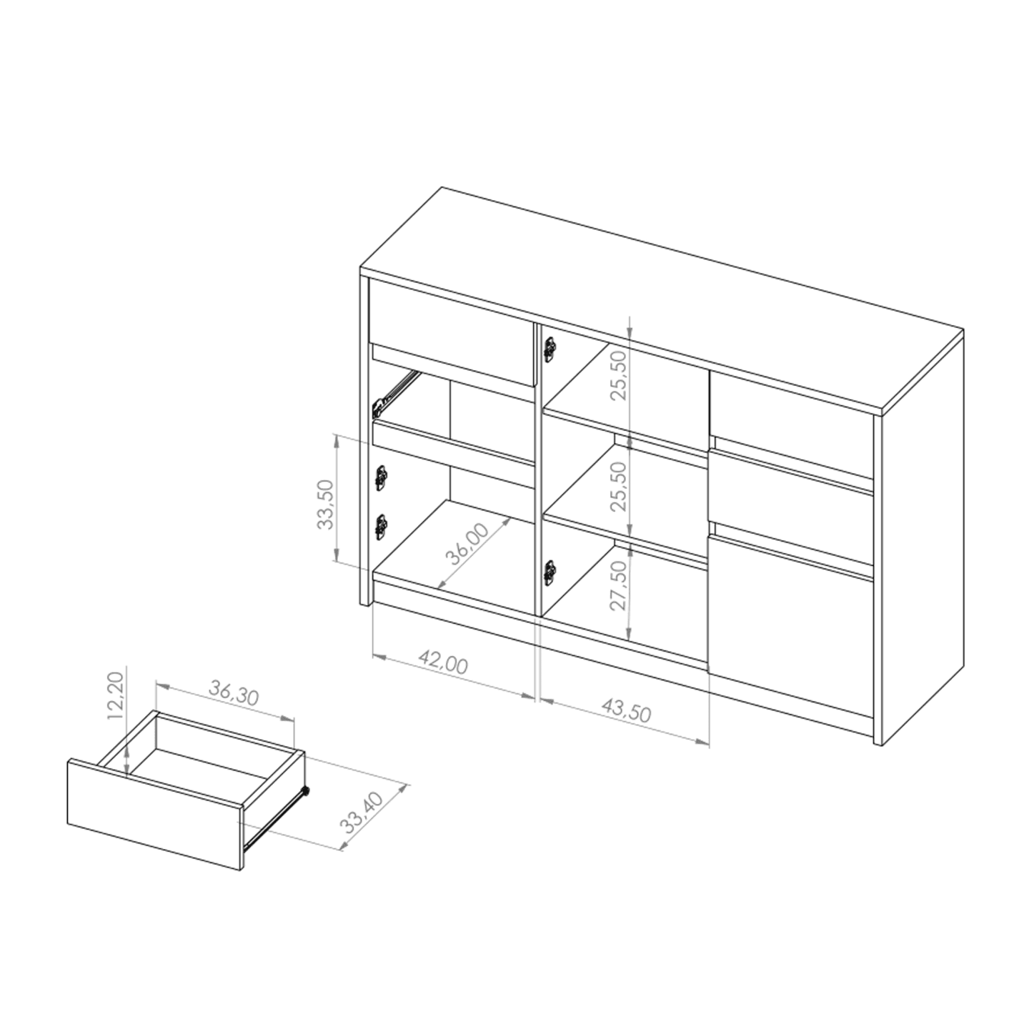 Komoda Woody 135 cm Dąb Monastery + czarny połysk
