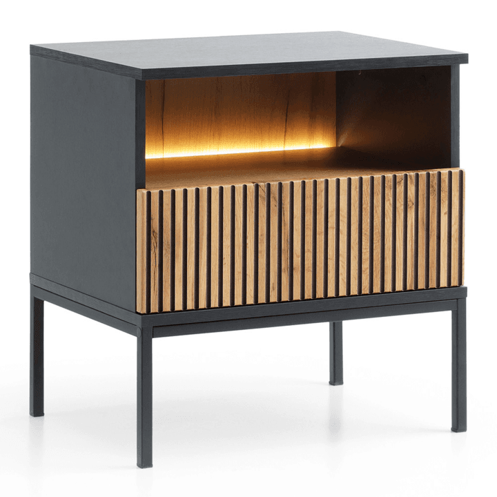 Stolik nocny Royal S54 Czarny Dąb Wotan z oświetleniem LED i szufladą