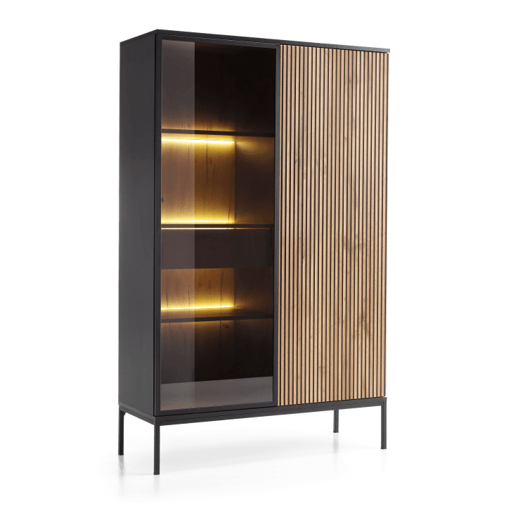 Witryna Royal z LED – Elegancka Czarna z Przeszkleniem do Nowoczesnego Salonu