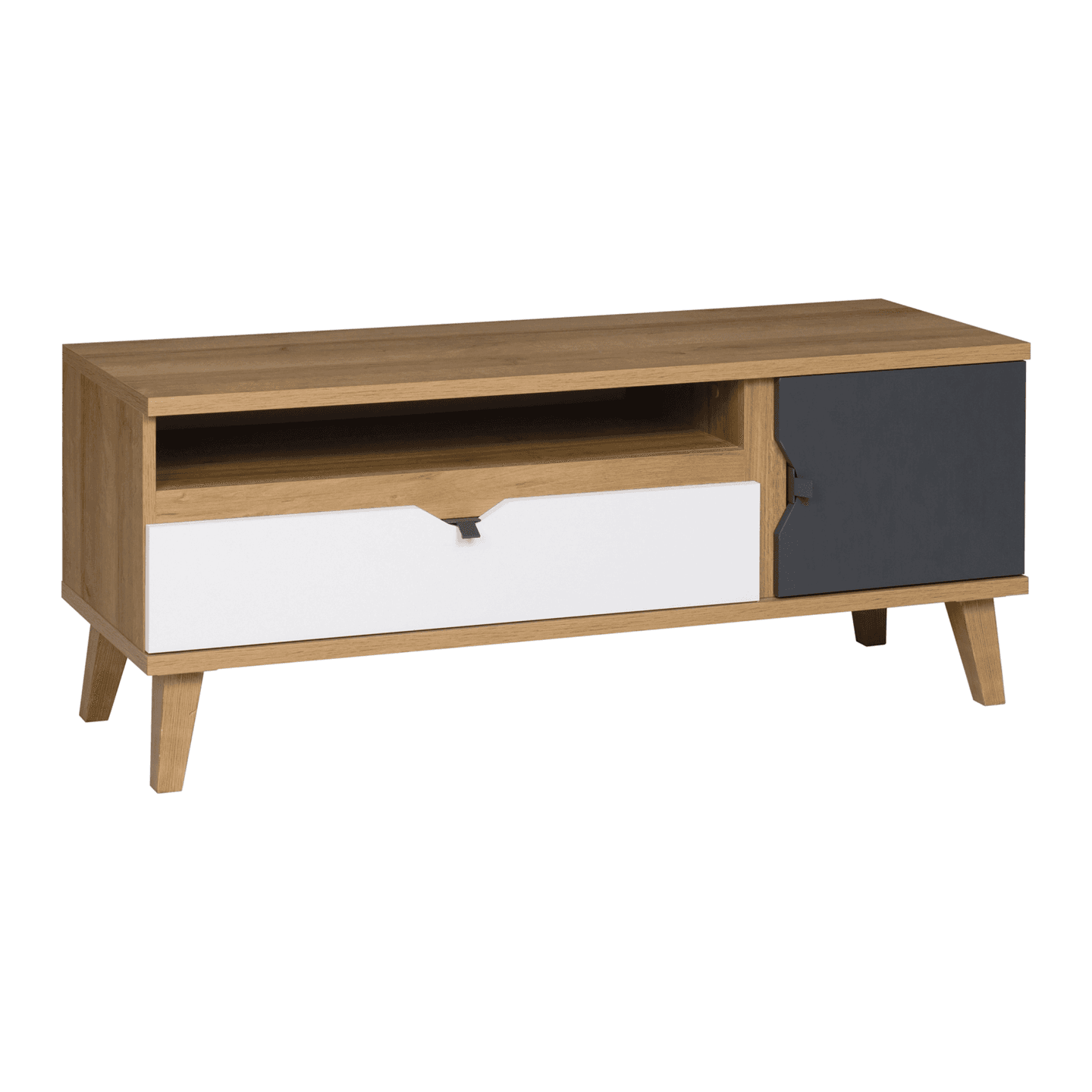 Stolik RTV Nuvio 120 cm Dąb złoty + biały + grafit