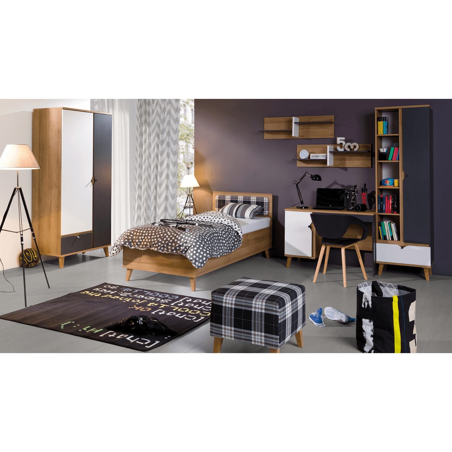 Biurko Nuvio 110 cm Dąb złoty + biały + grafit