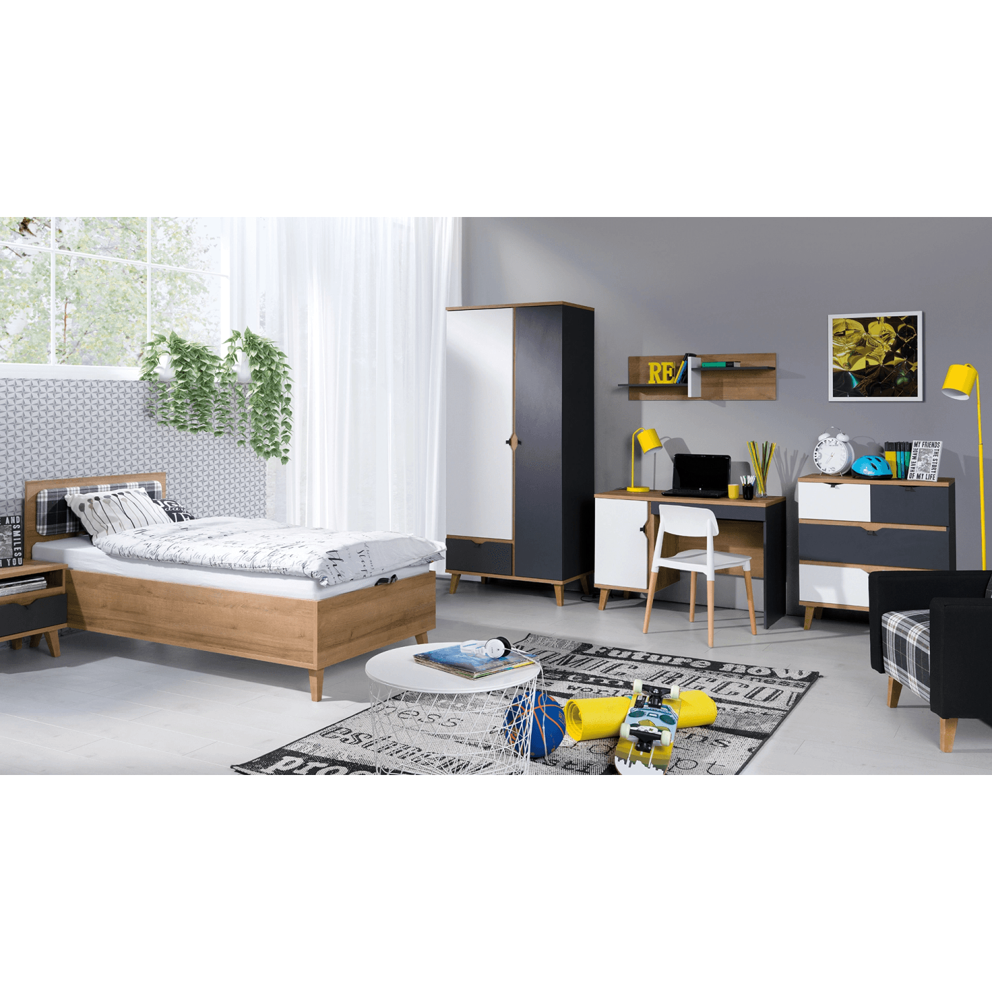 Biurko Nuvio 110 cm Dąb złoty + biały + grafit