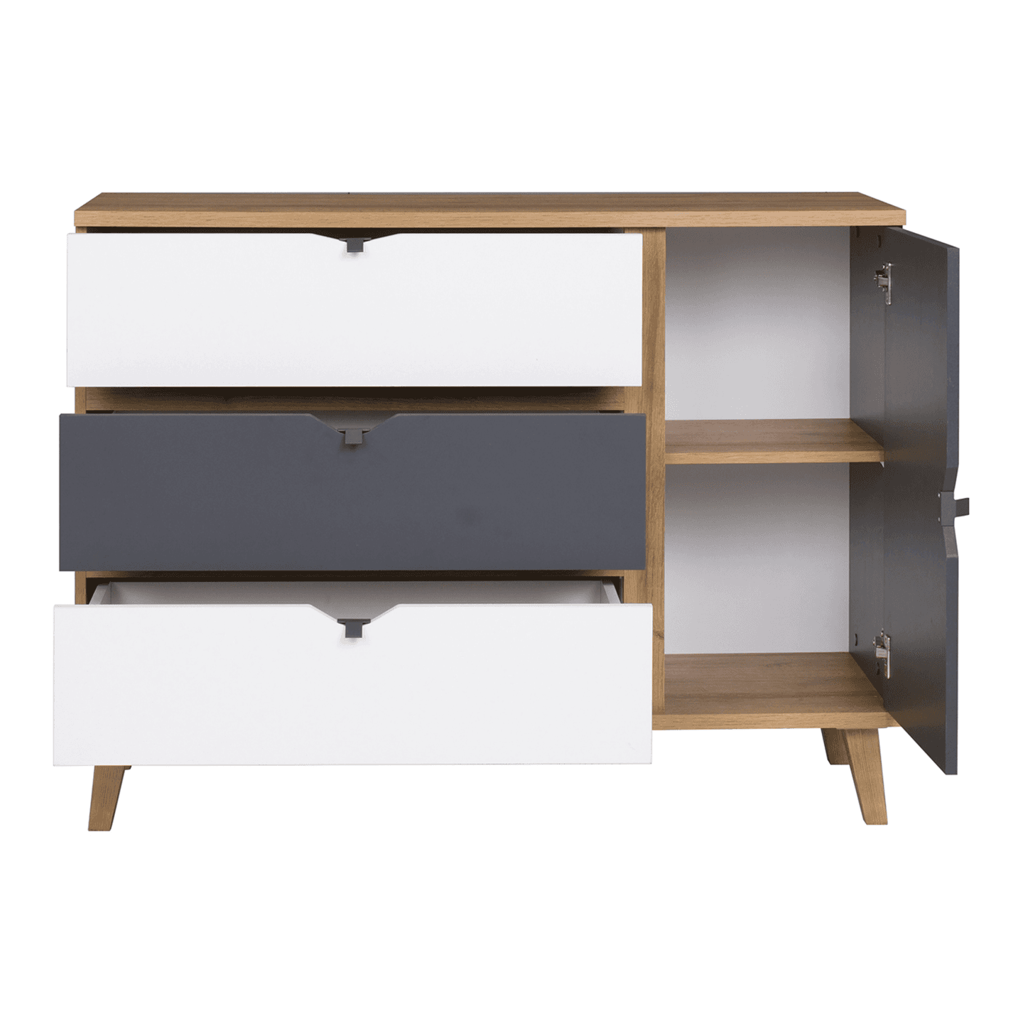 Komoda Nuvio 120 cm Dąb złoty + biały + grafit