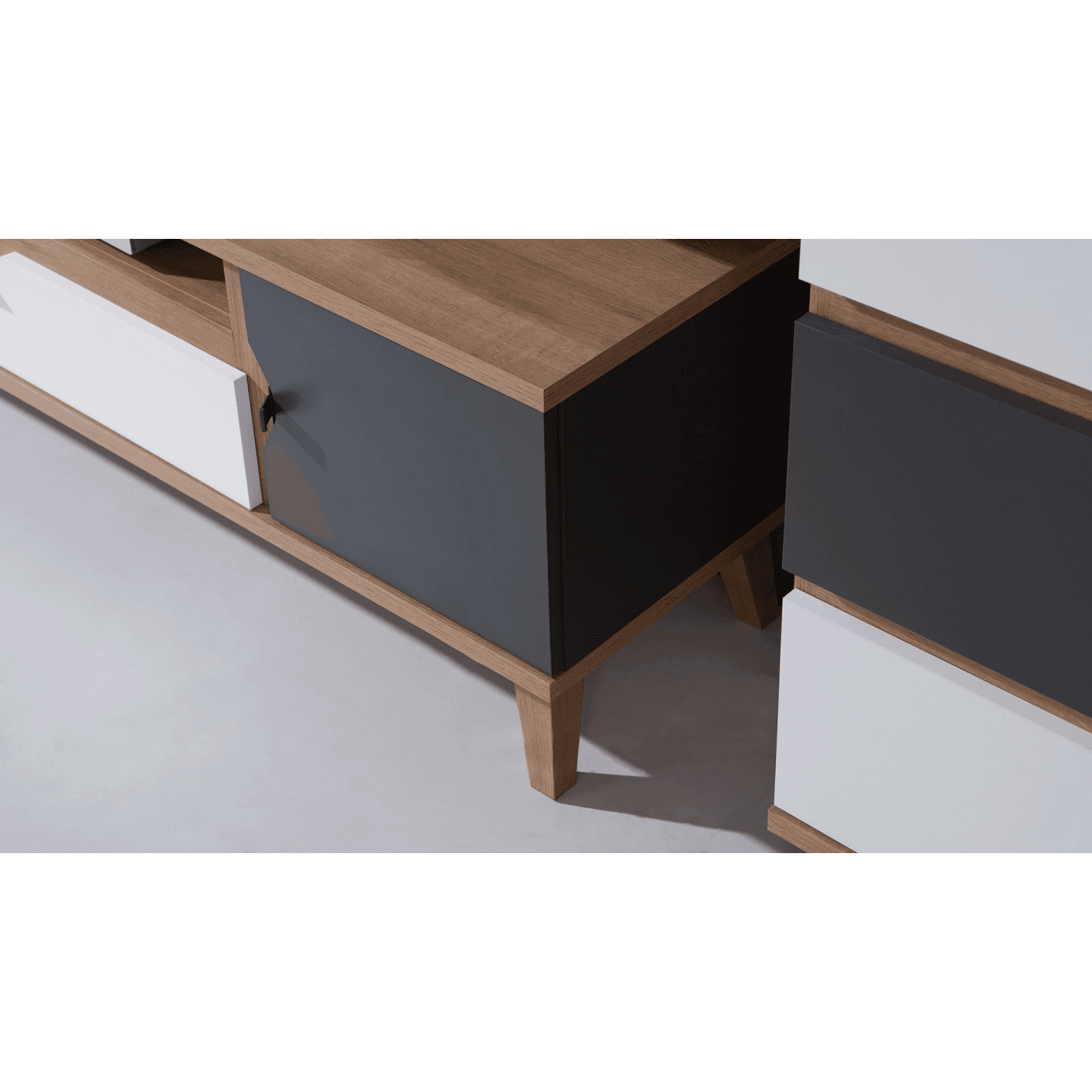 Stolik RTV Nuvio 120 cm Dąb złoty + biały + grafit