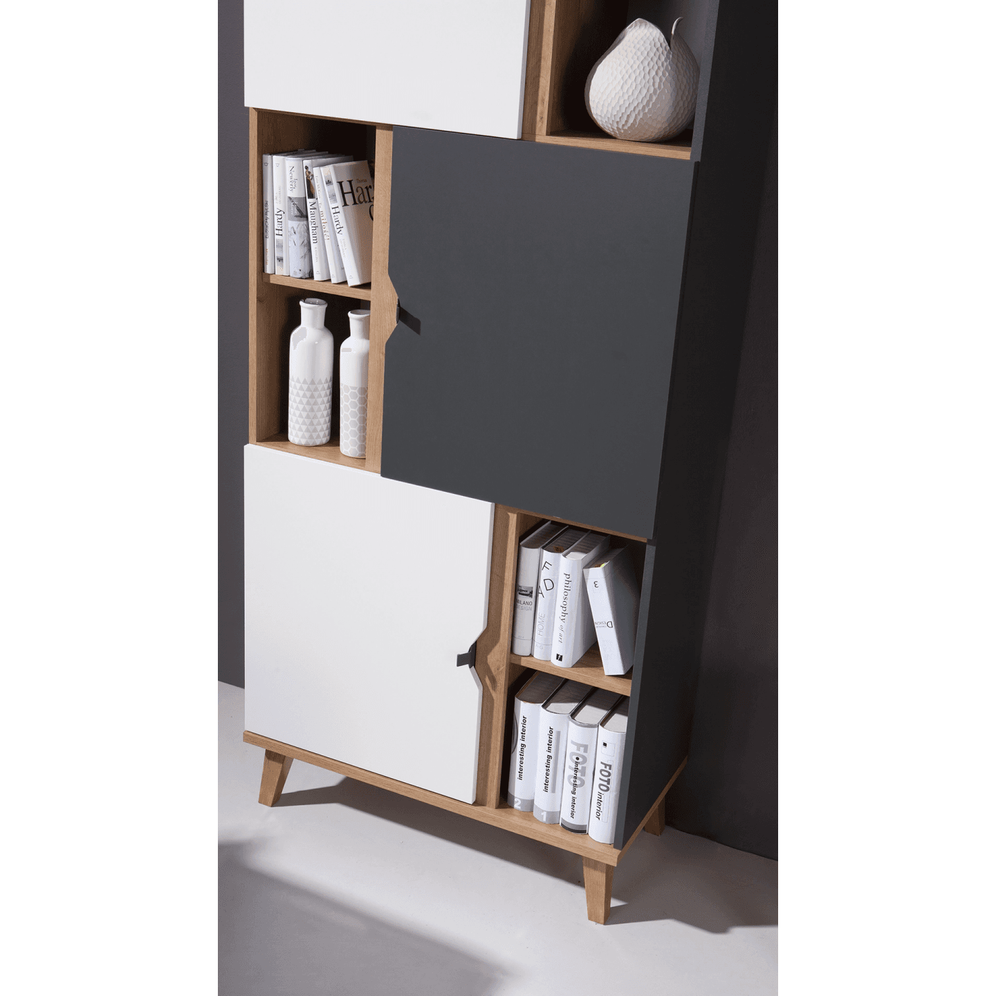 Regał Nuvio 80 cm Dąb złoty + biały + grafit