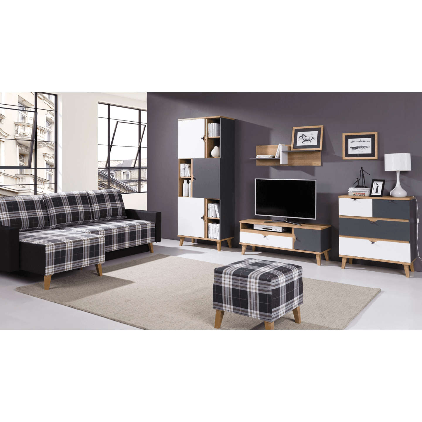 Komoda Nuvio 81 cm Dąb złoty + biały + grafit - zdjęcie 2