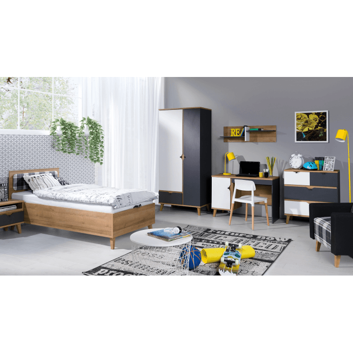 Szafa 2D Nuvio 90 cm Dąb złoty + biały + grafit - zdjęcie 2