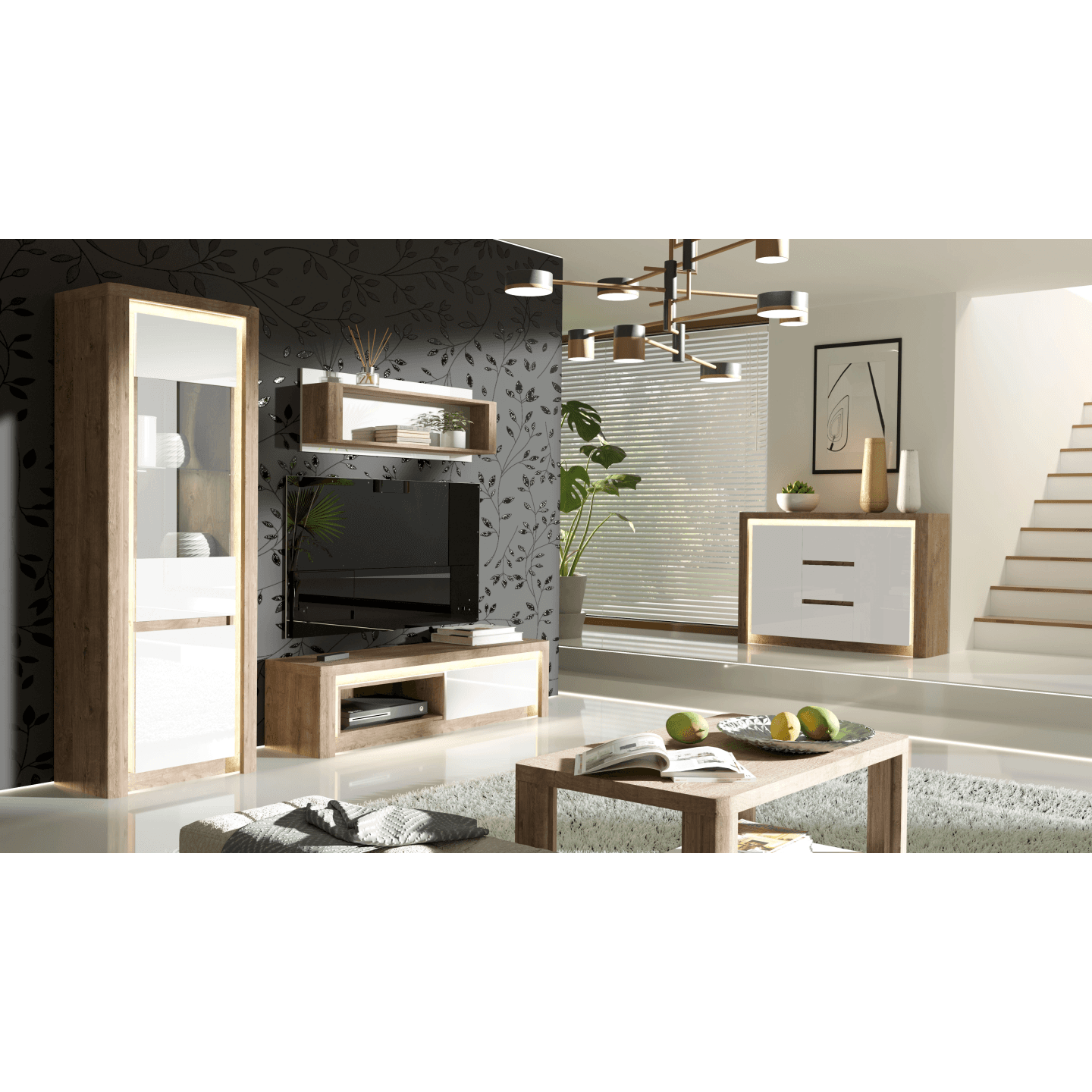 Komoda 3S1D Melva 144 cm Dąb Ribbeck + Biały