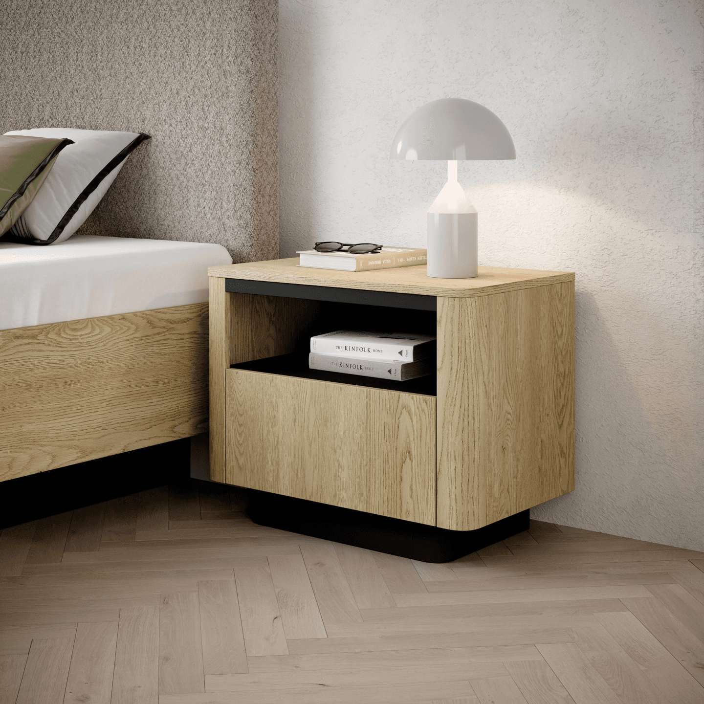 Stolik nocny Lumo 64 cm Dąb cremona + czarny - zdjęcie 2