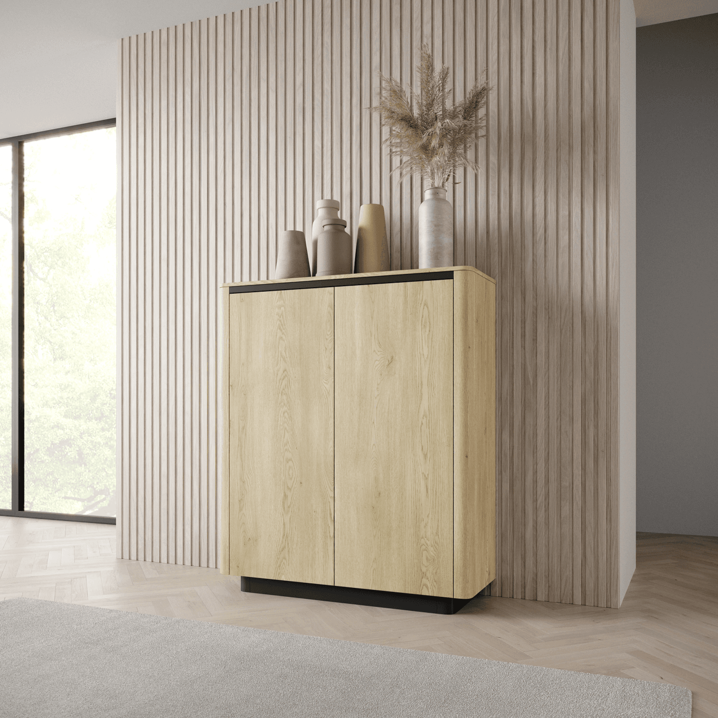 Wysoka komoda Lumo 113 cm Dąb cremona + czarny - zdjęcie 2