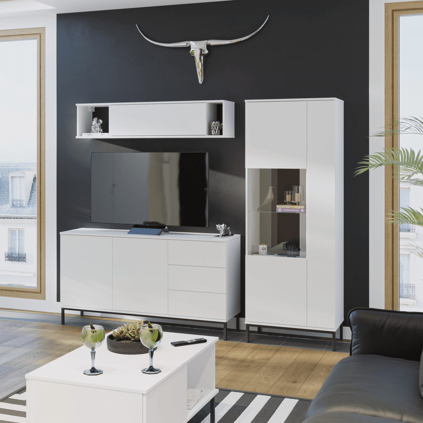 Komoda Amber 150 cm Biała + czarny stelaż - zdjęcie 2