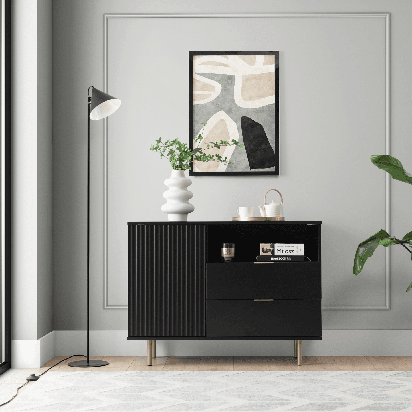 Komoda Belio 107 cm Czarna + złote nogi - zdjęcie 2