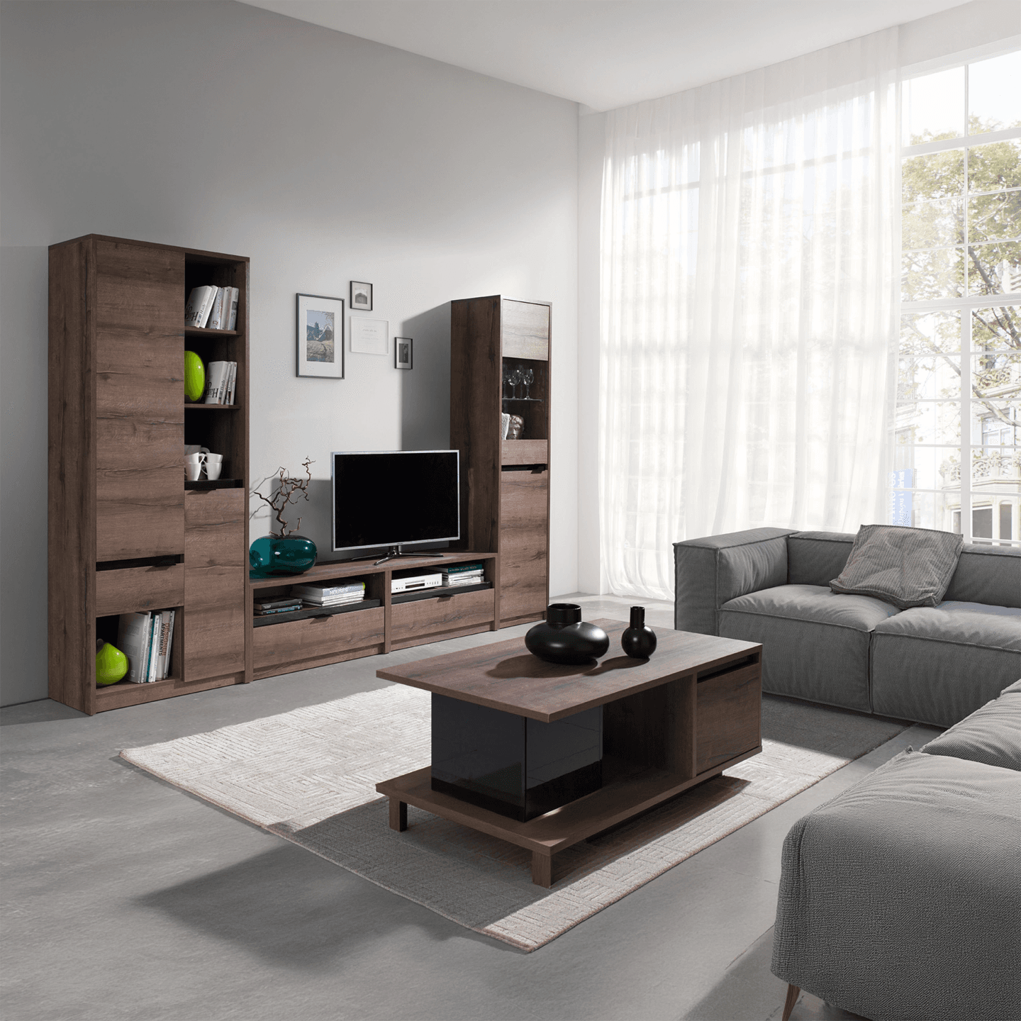 Ława Woody 120 cm Dąb Monastery + czarny połysk - zdjęcie 2