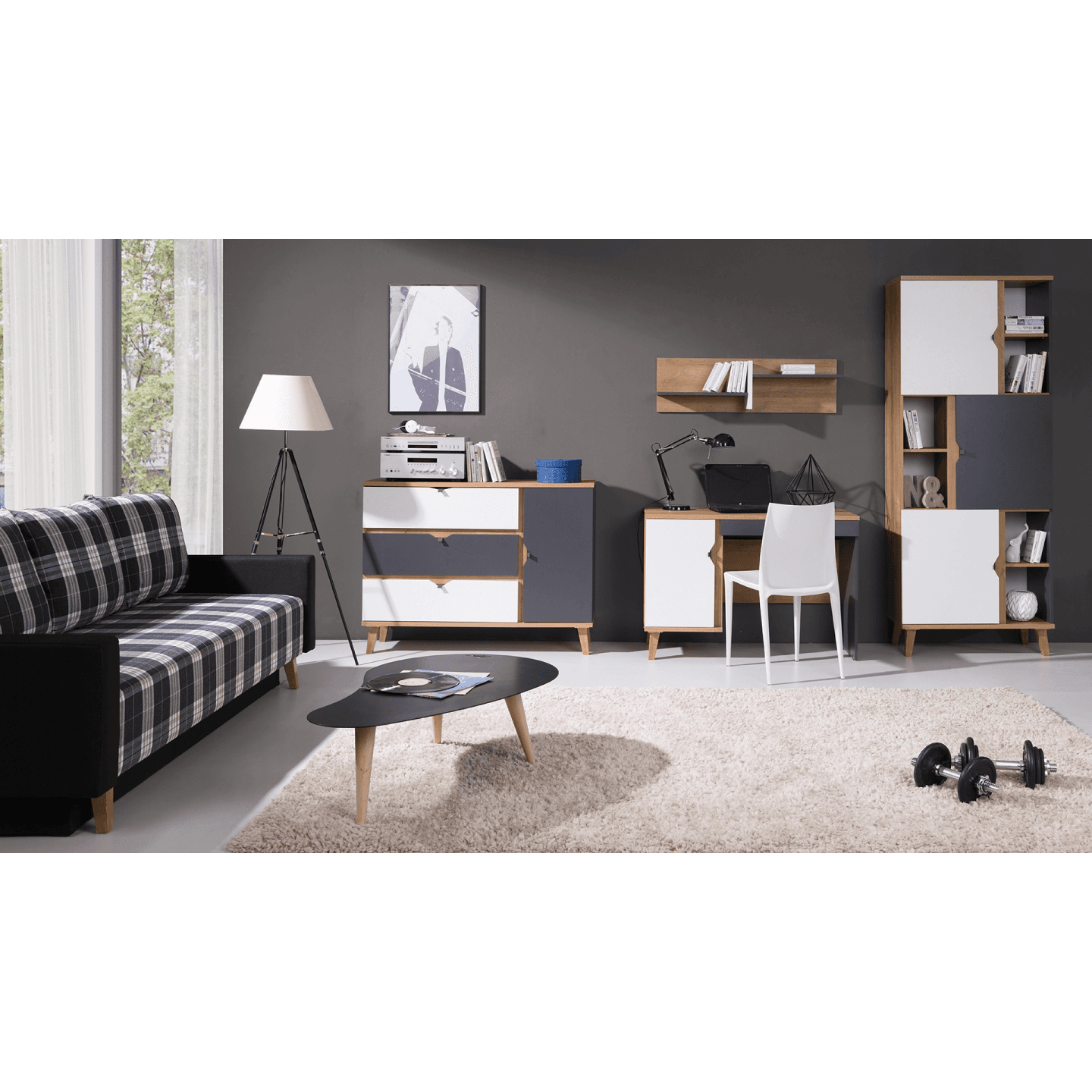 Komoda Nuvio 120 cm Dąb złoty + biały + grafit - zdjęcie 2